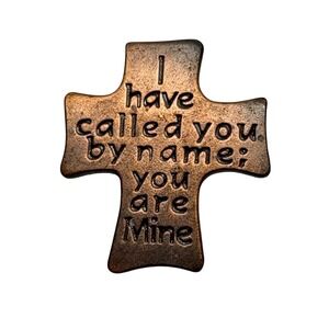 Bronze Tone Cross Pin I Have Called You By‎ Name Religious Brooch Confirmation